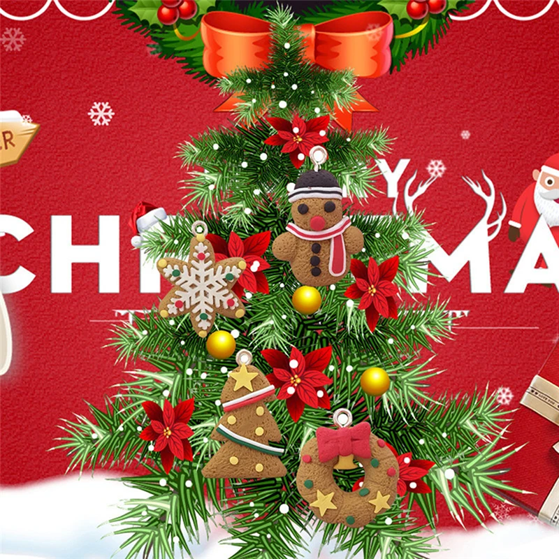 12/2Mini Gingerbread Man Christmas Ornaments Deer Snowman Chrismas Tree Pendant Decoration New Year Decor Party Supplies