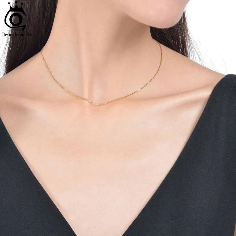 ORSA JEWELS Настоящее 10K ТВЕРДОЕ ЗОЛОТО 0 6 мм цепочка ожерелье AU417 желтое золото