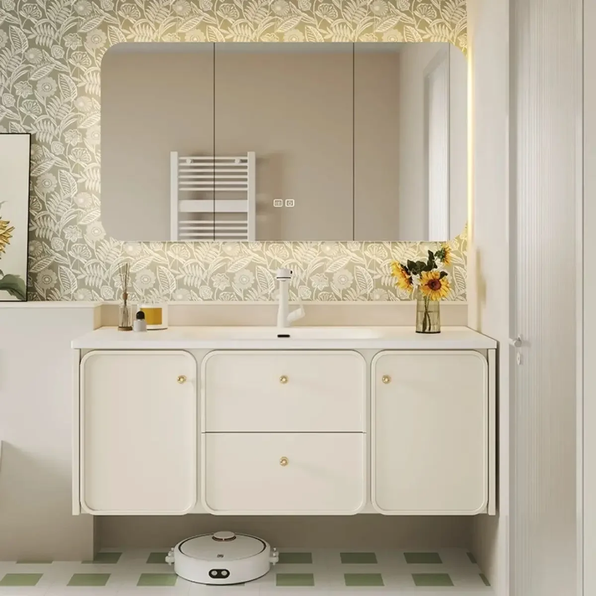 

Nordic Bathroom Cabinets with Smart Mirror Ceramics Integrated Washbasin Bathroom Vanity Cabinet with Sink Bathroom Furniture