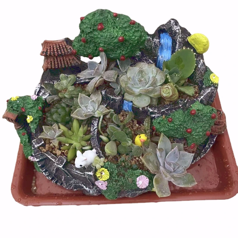 

Succulents Pots Miniature Landscape Pot with Several Grids for Succulent Plant Resin Creative Garden Plant Pots Decorative