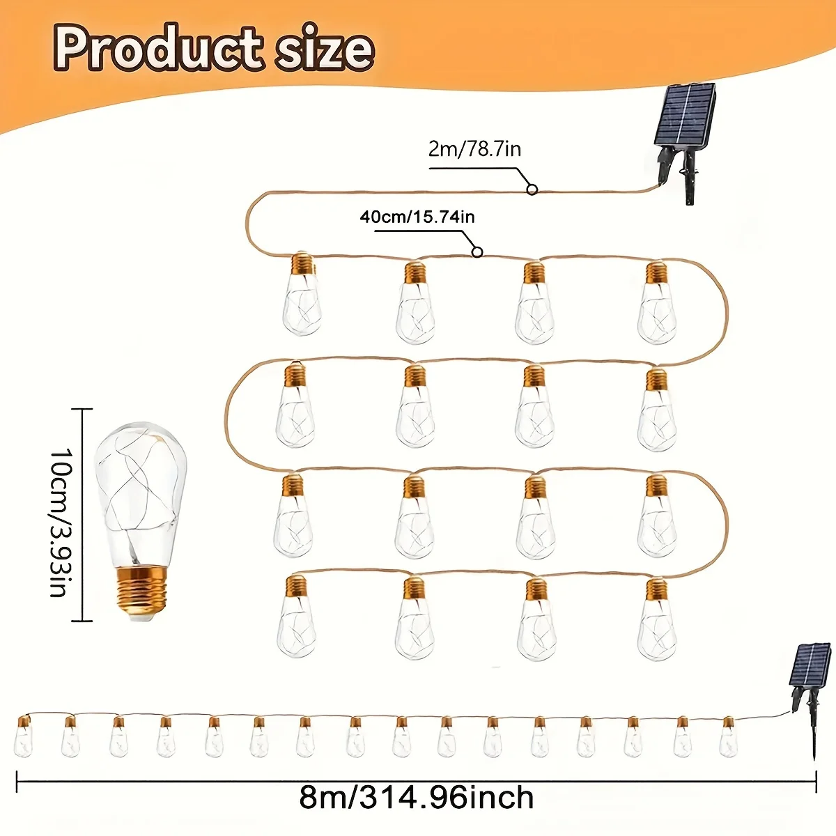 8 режимов освещения искусственная пеньковая веревка с питанием от солнечной