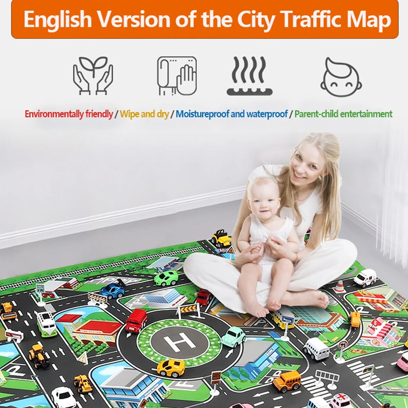 

Dwaterproof Water Kid Play Mat Car City Scene Traffic Road Map Educational Toy For Children Child Climbing Play Mat Road gift