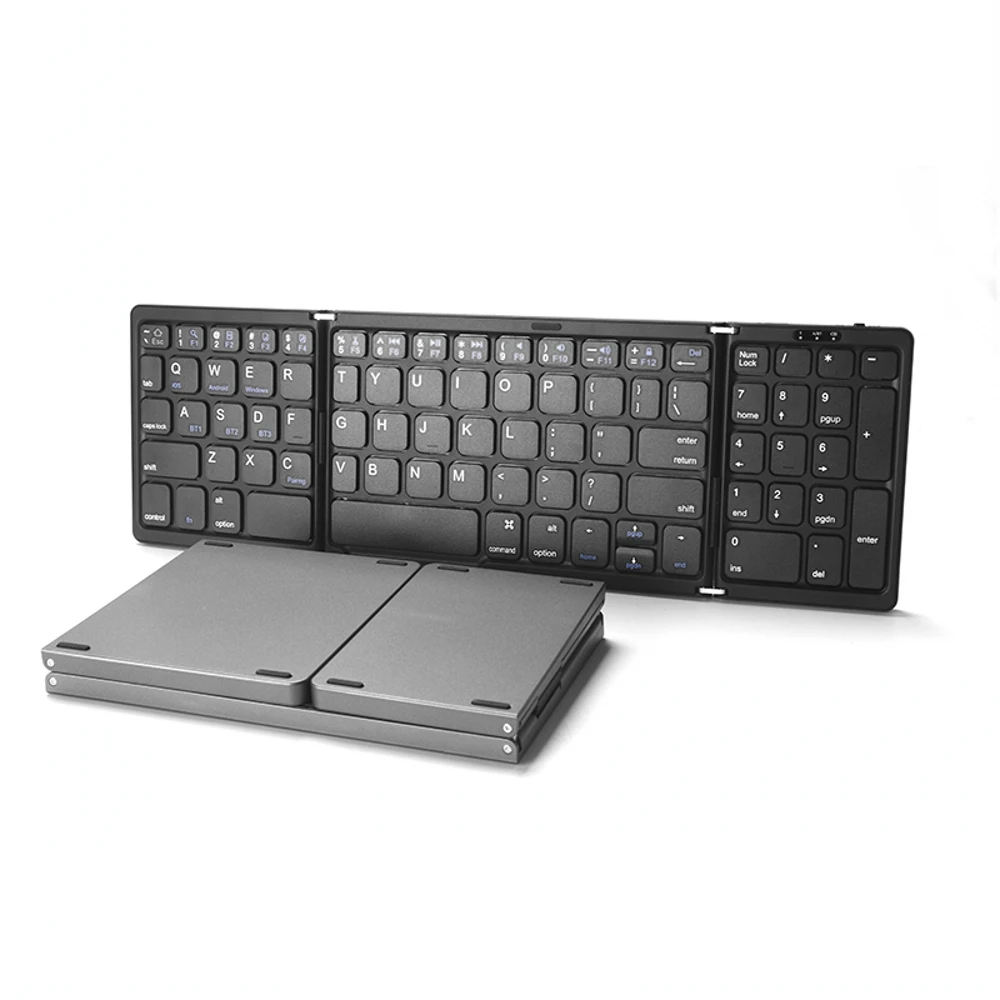 

Портативная трехслойная складная клавиатура BT, Беспроводная складная клавиатура для iOS, Android, Windows, ipad, планшетов с цифровыми клавишами