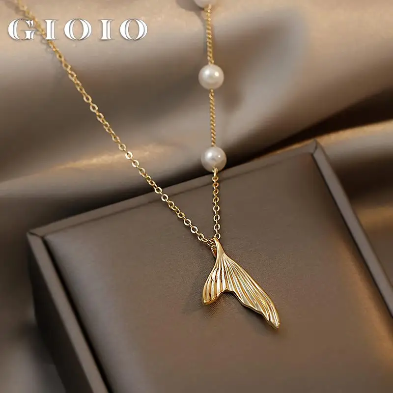

Elegant Pearl Chain Beauty Fishtail Pendant Short Necklace For Woman Wedding Party Girl's Sexy Clavicle Chain Fashion Jewelry