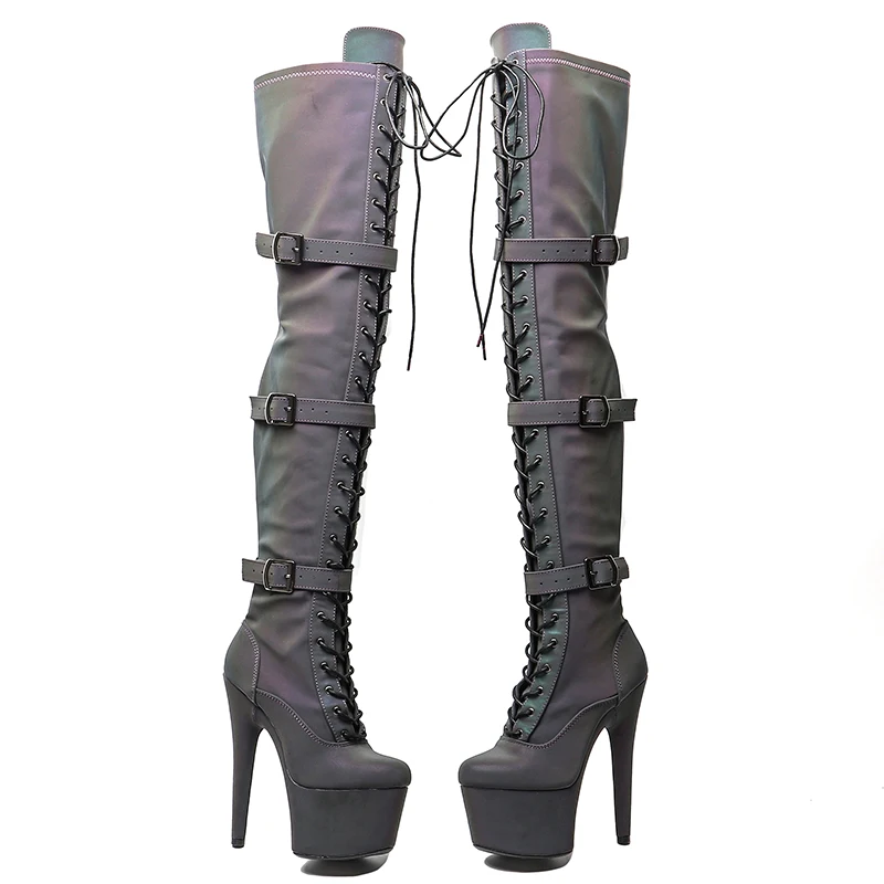 Leecabe 17CM/7inches Pole dancing shoes Chunky Platform High Boots Party Shoes  thigh high boots womens boots 5B