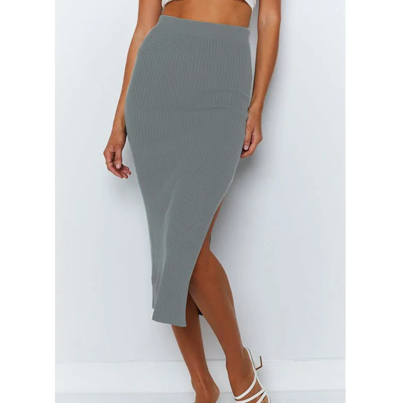 

Cotton Midi All-Season Casual Solid Side Split Women Straight