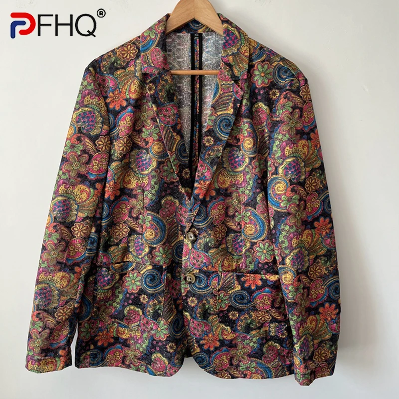 

PFHQ Embroidery Jacquard Gorgeous Men's Suit Coat Casual Creativity Print Art Pattern Pockets Personality Leisure Blazer 21Z1635
