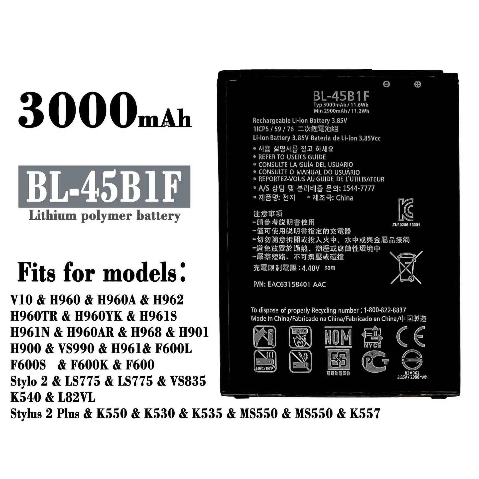 

BL-45B1F 100% Orginal Replacement Battery For LG V10 H960 H960A H962 H960TR H961S Stylo2 K540 K550 K530 Mobile Phone Batteries