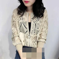 2022 spring and autumn new womens hollow lace cardigan tops blouses small coats loose long sleeved sunscreen shirts