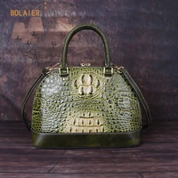 bolaier hand embossed crocodile print shoulder bag luxury handbags casual high quality first layer cowhide shell messenger bag