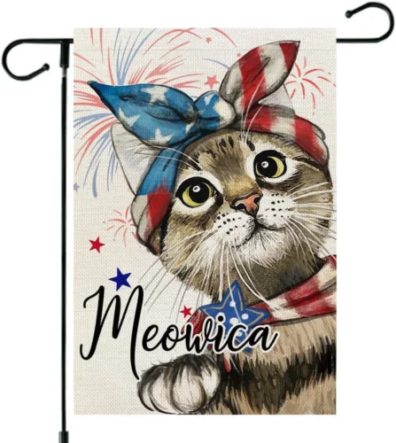 Патриотический садовый флаг Meowica с изображением кошки
