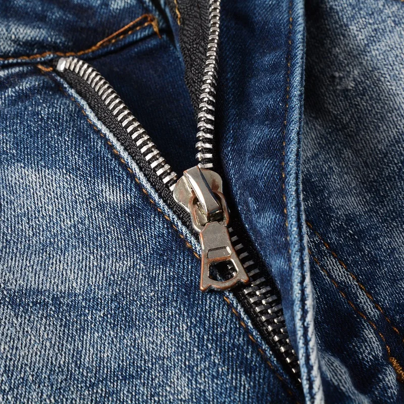 Men's Steetwear Style Skinny Stretch Holes Slim Fit Light Blue High Street Distressed Tie Dye Ripped Painted Jeans