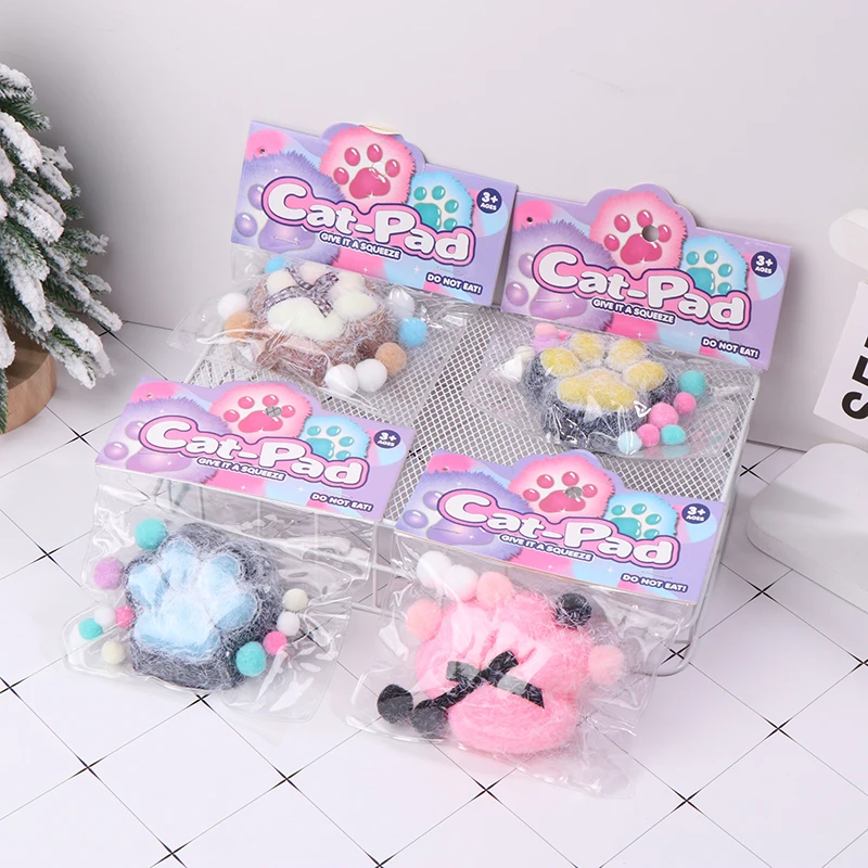 Милые флокированные кошачьи лапы с бантом декомпрессионные игрушки кавайные