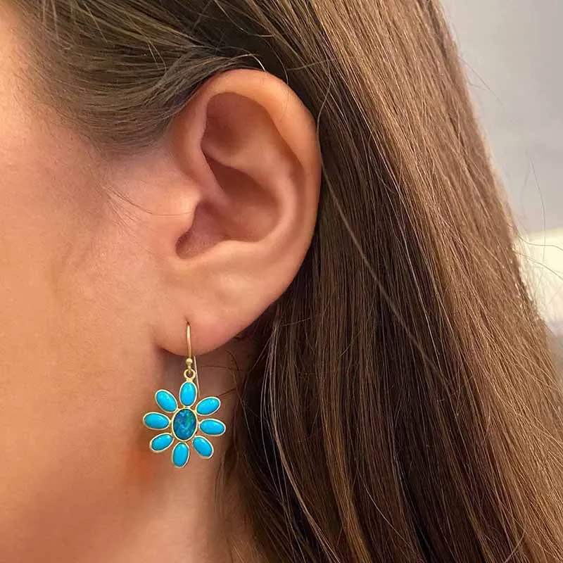 

Exquisite blue flower earrings European and American drop glue type women's versatile ear jewelry