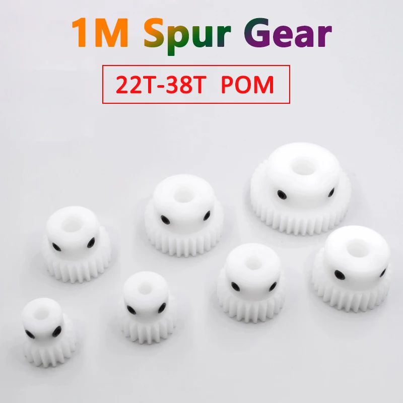 

1pc Spur Gear 1M 22T-38T POM Plastic Motor Gear Transmission Cylindrical Gear 1 Modules 22 24 25 26 28 32 33 34 35 36 38 Teeth