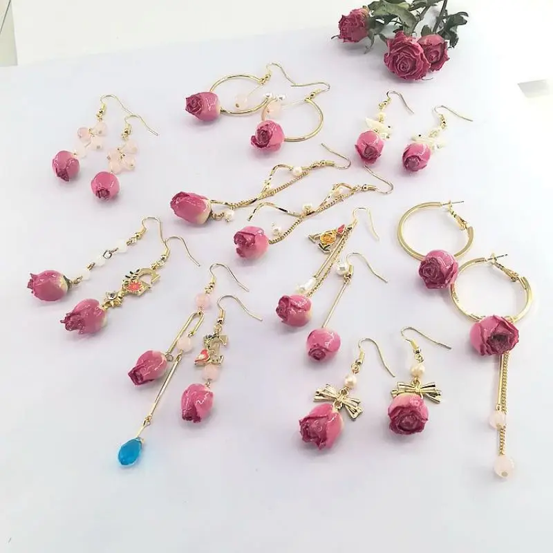 

Colorful Real Flower Long Earring Elegant Women Natural Flower Resin Epoxy Fashion Earring Immortal Flower Jewelry Wedding Party