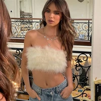 feather cropped tank crop tops women summer off shoulder vest backless sexy party club women tube top 2022 party club female top