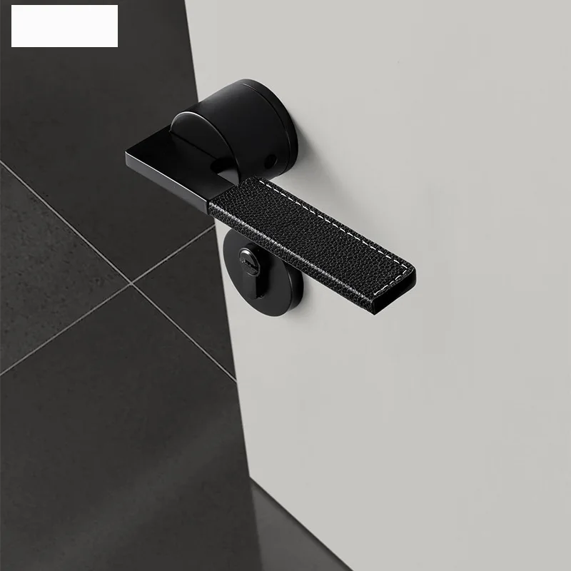 

Leather Door Lock Leather Door Handle, Minimalist Light Luxury Interior Mute Black Nickel Split Lock
