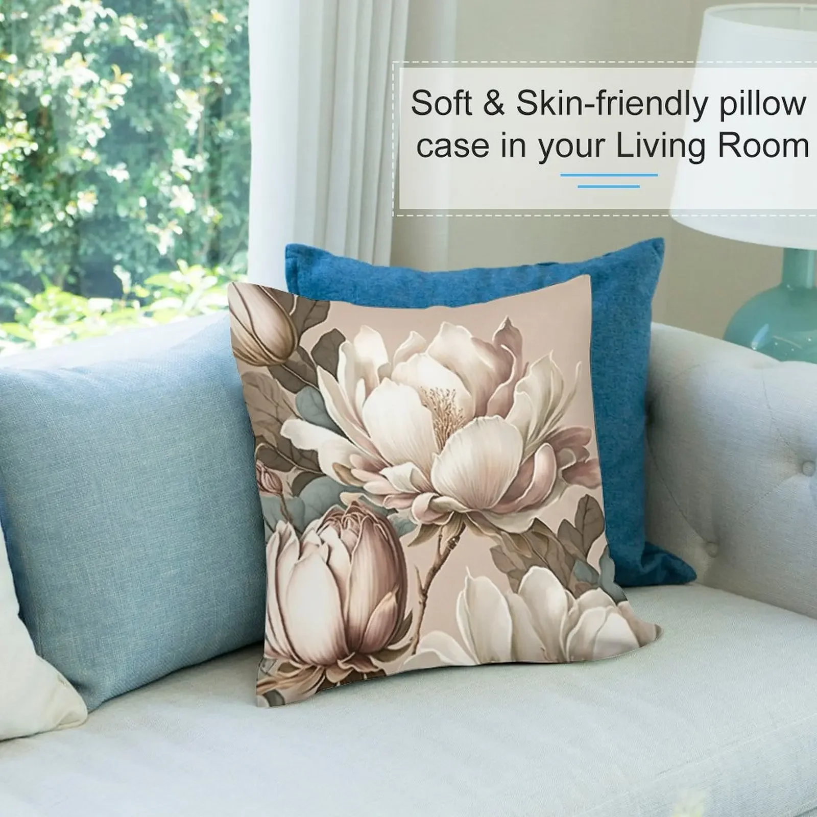 Декоративная подушка с принтом магнолий