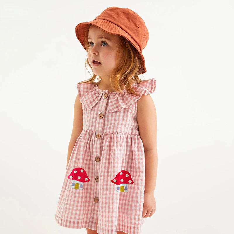 

2023 New Little Cute Girls' Dress Summer Girls' Dress Pink Plaid Girls' Sleeveless Dress Kids Dresses for Girls