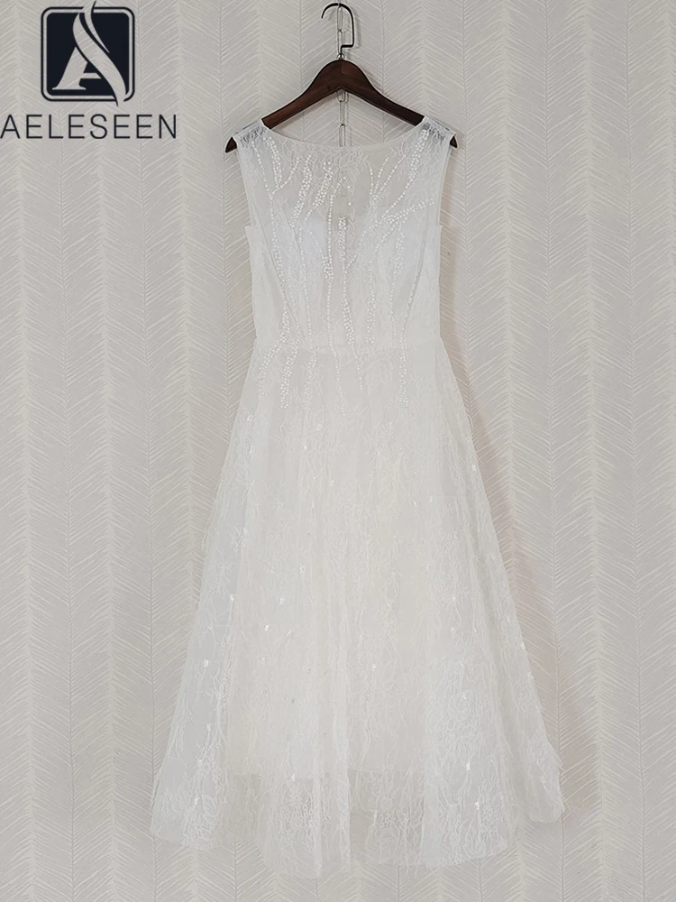 

Женское платье с перьями AELESEEN, Белое и черное кружевное платье без рукавов с вышивкой, Элегантное Вечерние