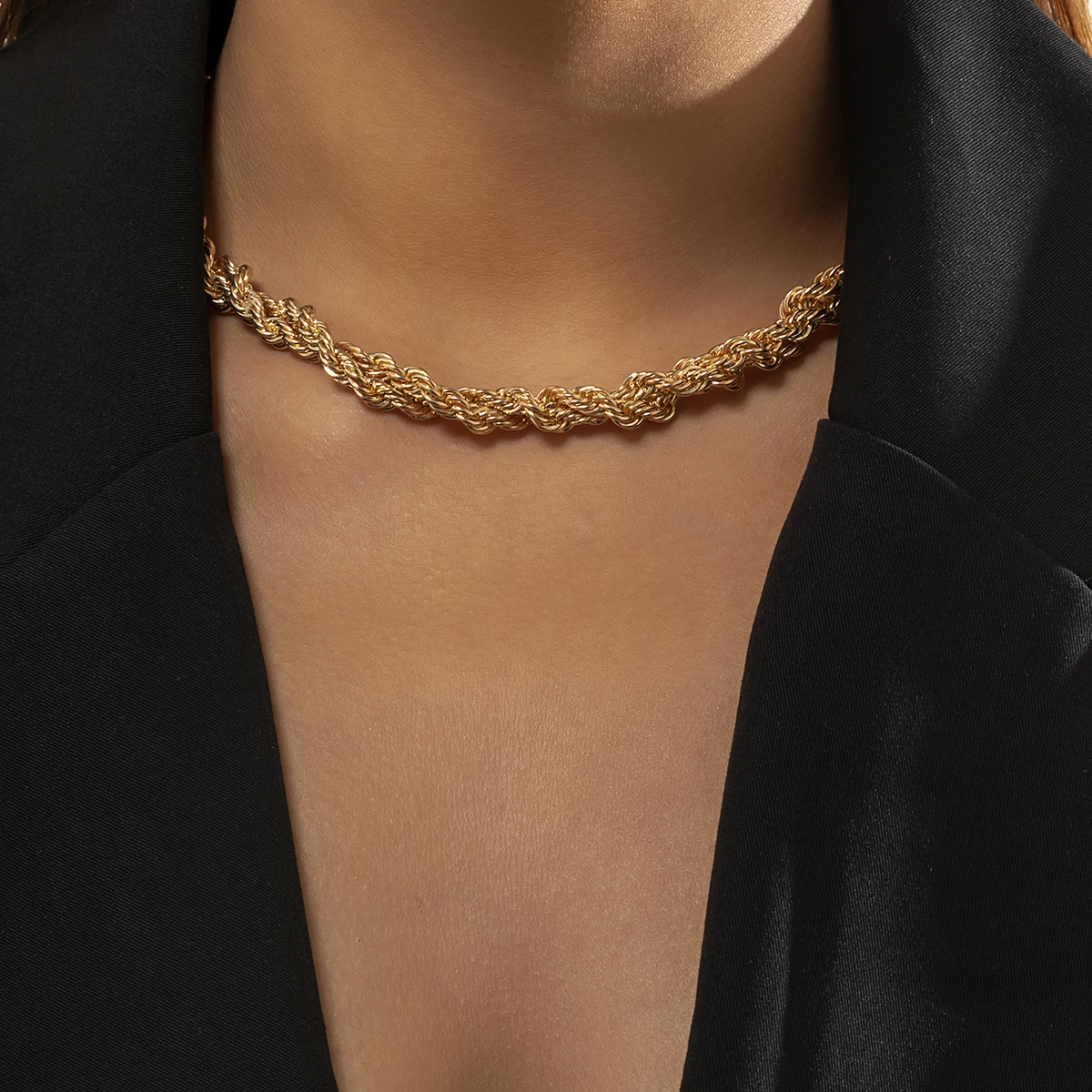 

Толстые скрученные цепи, короткое ожерелье-чокер для женщин, массивное ожерелье в стиле панк золотого/серебряного цвета, цепочки на шею, мод...
