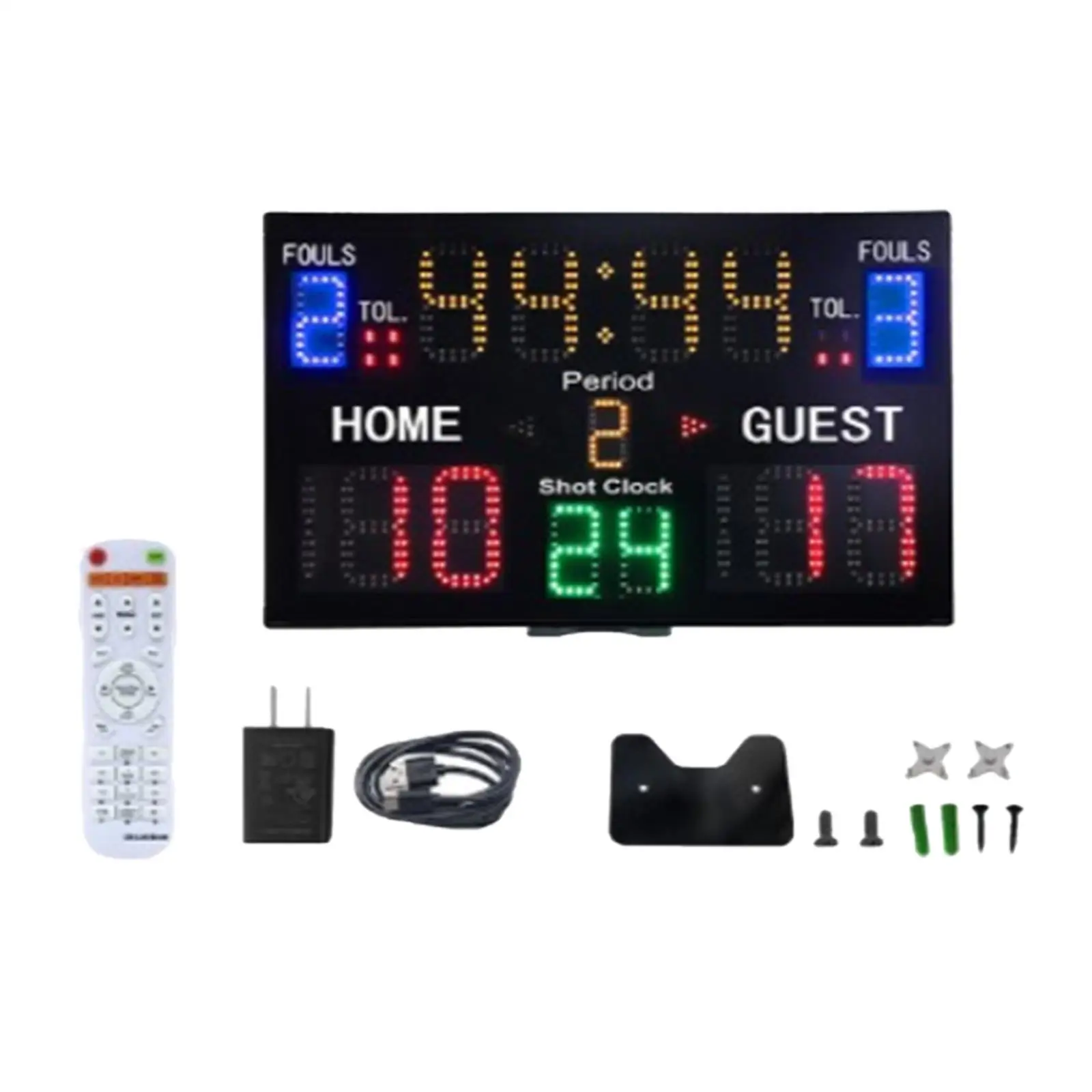 Indoor Basketball Scoreboard Wall Mount Foul Count with Remote Score Timer Electronic Digital Scoreboard for Games Sports Tennis