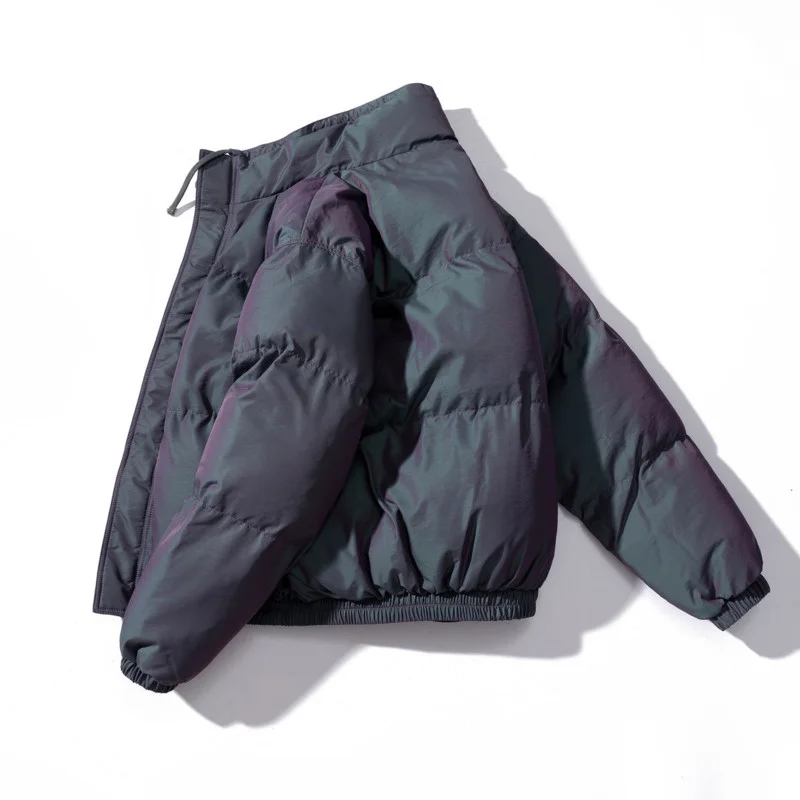 New Reflective Colorful Laser Cotton Coats New Casual Stand Collar Padded Jacket for Men Grey Winter Coat Jackets for Men