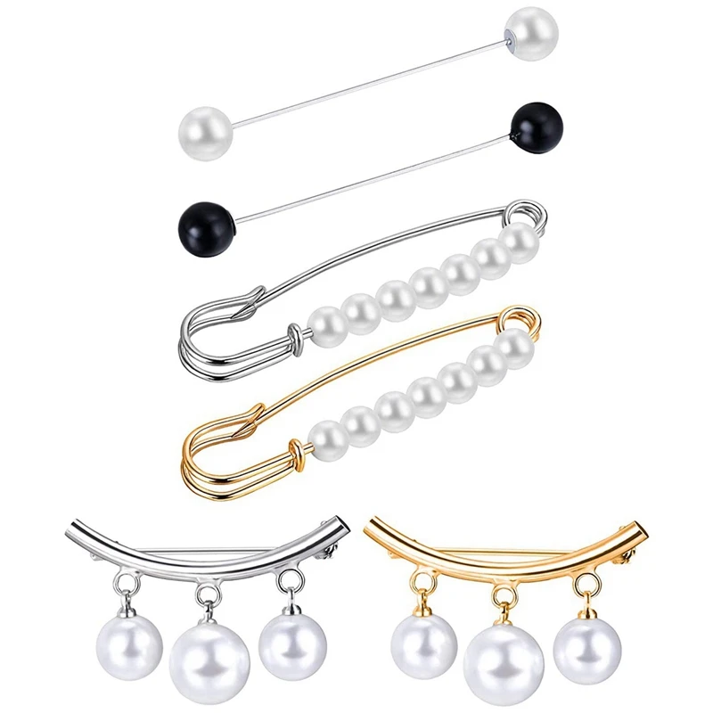 

6 Pieces Sweater Shawl Clips Faux Pearl Dresses Cardigan Collar Brooch Clip Vintage Shirts Clips For Women Girls Decor