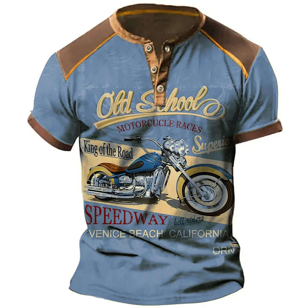 

Summer Men'S Henley Shirt Graphic Motorcycle Henley Clothing Apparel 3d Print Outdoor Daily Short Sleeve Button-Down Fashion Top