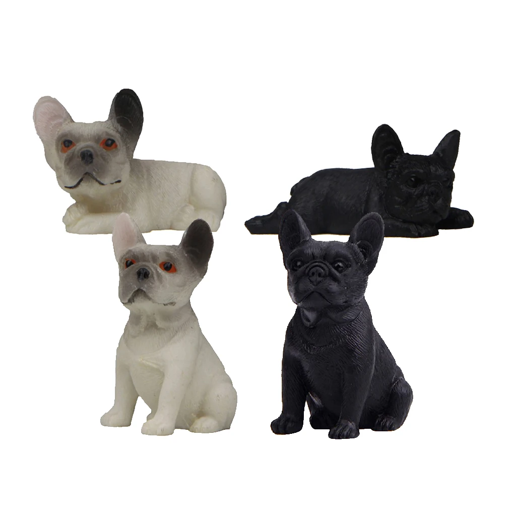 

4xFigurine Miniature Dog French Animal Resin Figurines Toy Decor