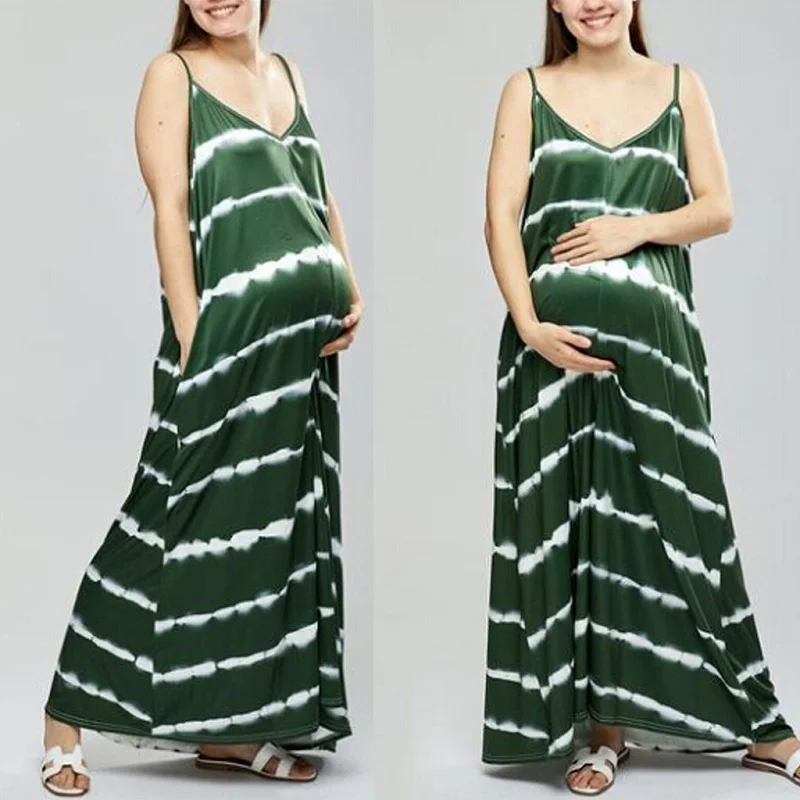 Enlarge Plus Size Maternity Dress Women's Fashion Summer Casual Striped V-Neck Sexy Sleeveless Dresses for Pregnant Women Clothes