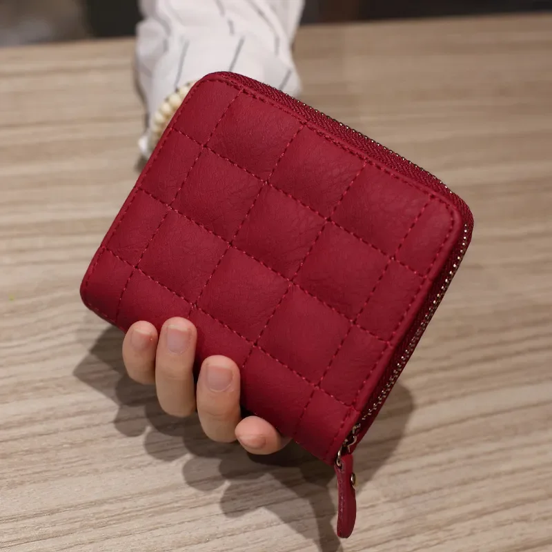 Short Wallets PU Leather Female Plaid Purses Nubuck Card Holder Wallet Fashion Woman Small Zipper Wallet With Coin Purse