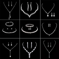2022 new set wholesale fashion bright full diamond zircon water drop necklace earrings bridal wedding jewelry women