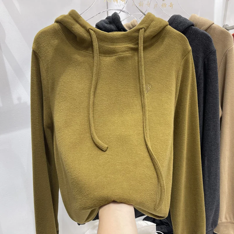 

Женский бархатный свитер с капюшоном, блузки с длинным рукавом, одежда для женщин, топы, рубашки, блузки, 2023