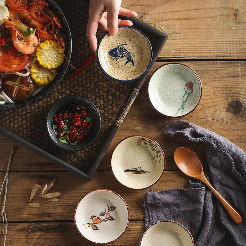 

Condiment Saucer Ceramic Kimchi Snack Sauce round Dish Vinegar and Soy Sauce Japanese Style Retro