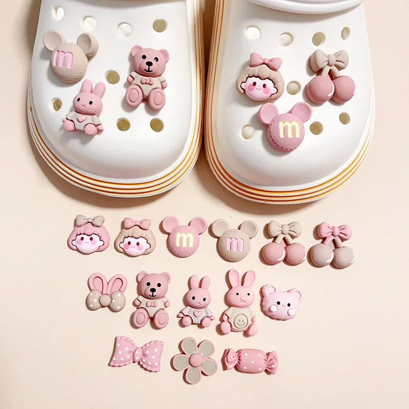 

14PCS Designer Pink Bear Shoes Charms Accessories For Croc Shoe Buckle Cute Animal Rabbit Shoe Flower DIY Shoes Decorations