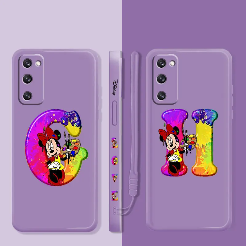 

Case For Samsung Galaxy S22 S21 S20 S10 S8 S9 S10e Ultra Plus FE Note 20 Liquid Candy Minnie Mouse Rainbow Letter Initial G H