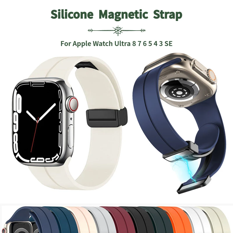 Silicone Magnetic Strap for Apple Watch Band 45mm 41mm 44mm 40mm 42mm 49mm Correa Bracelet for IWatch Series 8 Ultra 7 6 5 Se 4