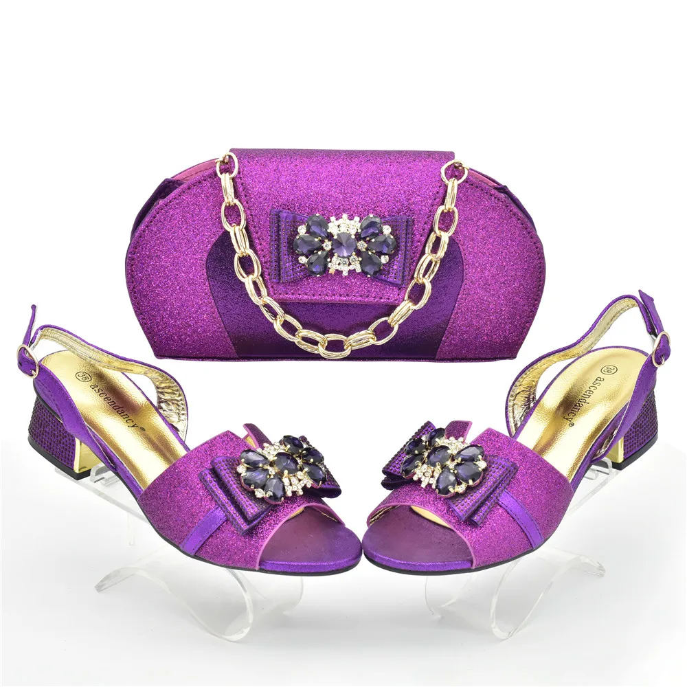 

Doershownew African fashion Italian Shoes And Bag Sets For Evening Party With Stones purple Italian Handbags Match Bags! HQW1-11