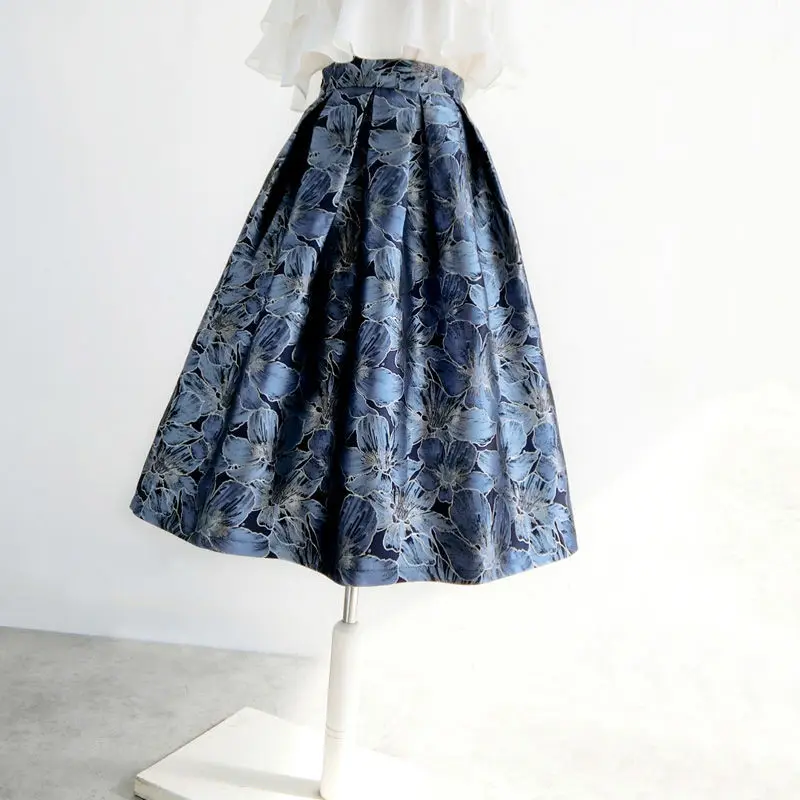 

2022 Spring Summer Women Fashion High-waisted A-line Skirts Female Loose Printed Skirts Ladies Midi Long Casual Skirts I229