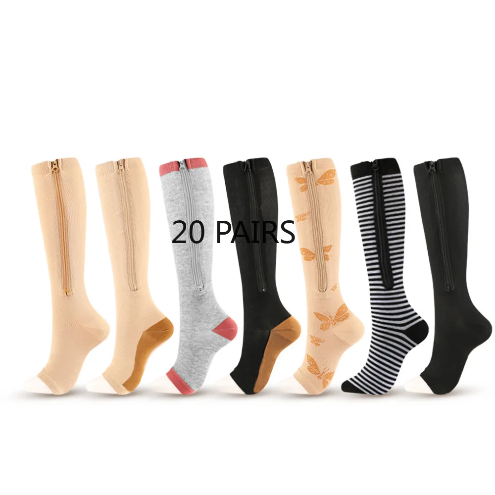 Sports Socks Compression Socks 20 PAIRS Compression Zipper Socks Compression Sock SPORT Elastic Socks with Zipper