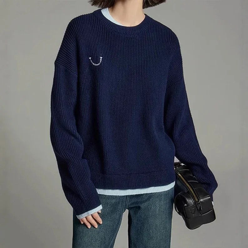 Maillard двухсекционный свитер с круглым вырезом женский пуловер зима 2024 свободный