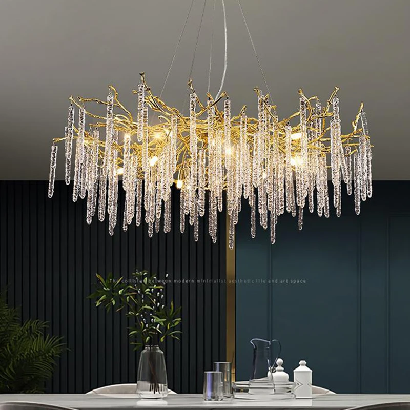 

French Chandelier Luxury Interior Lighting Led Golden Luster Ice Bar Crystal Lighting Living Room Bedroom Dining Room Chandelier