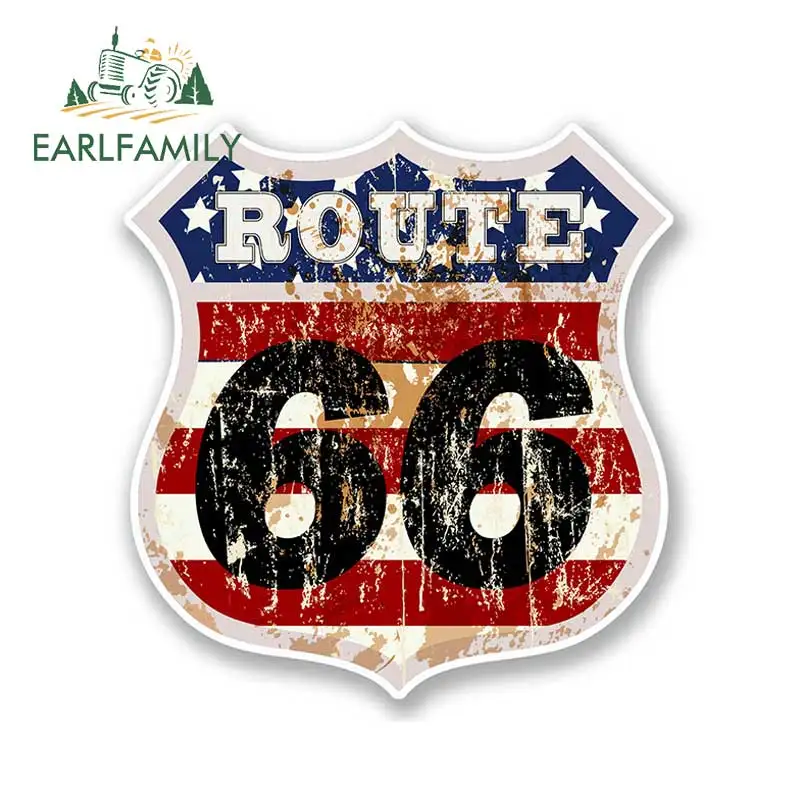 

EARLFAMILY 13 см x 11 см Ретро Route 66 виниловая Автомобильная наклейка для ноутбука автомобиля велосипеда путешествия чемодана США американская наклейка водонепроницаемый автомобильный Стайлинг