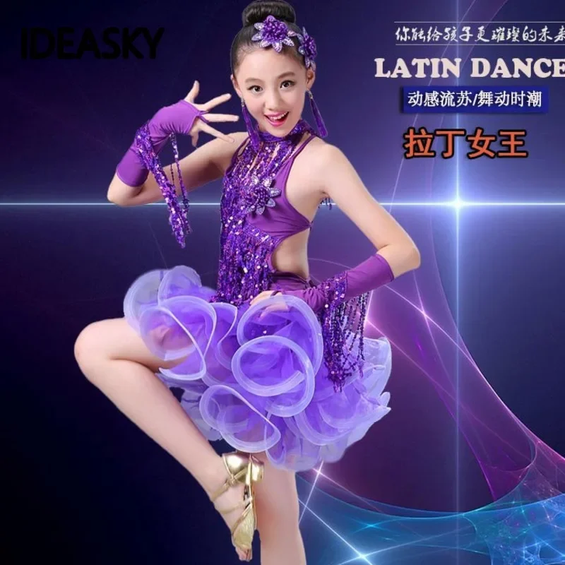 

sequin tassel latin dance dress for girls salsa cha cha samba tango ballroom dancing dresses kids fringe children professional