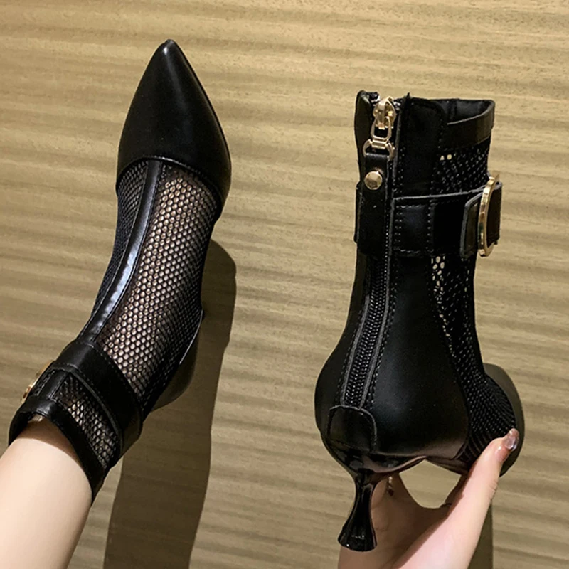 

Summer Women Pointed Toe Hollow Sandals Sexy Designer Pumps Fashion New Brand 2022 Thick Women Shoes Wedding Party Mujer Zapatos