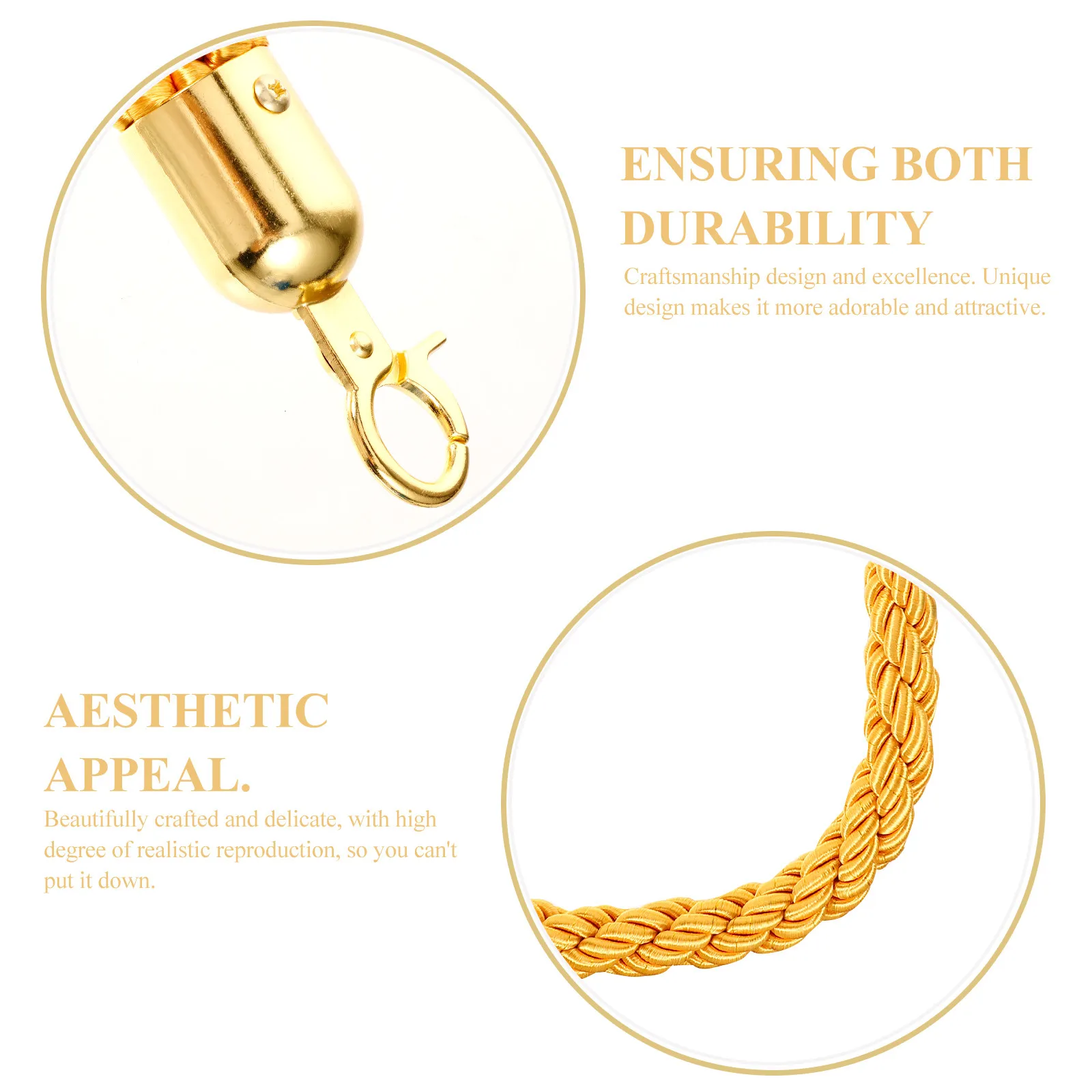 Фото Шнур-лента для консьержа 1 м, пеньковый, с золотыми крюками, для стойки-ограничителя, веревки для ограждения очереди, защитный барьер, контроль толпы №3