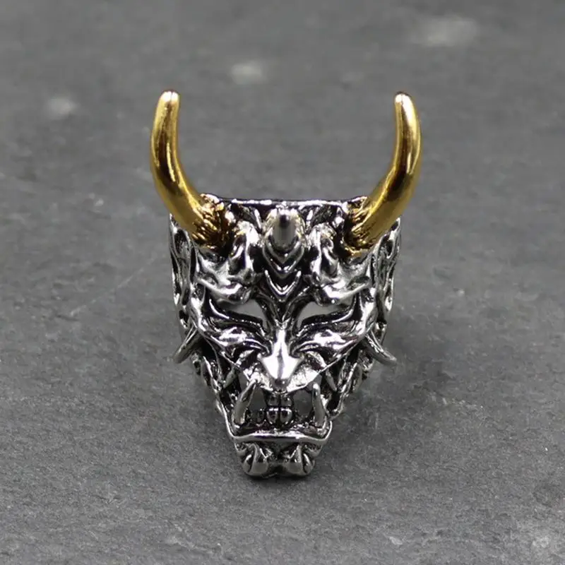 The Latest Punk Style Devil Mask Adjustable Open Ring Men's Fashion Trend Pull Wind Jewelry Motorcycle Rider Accessories