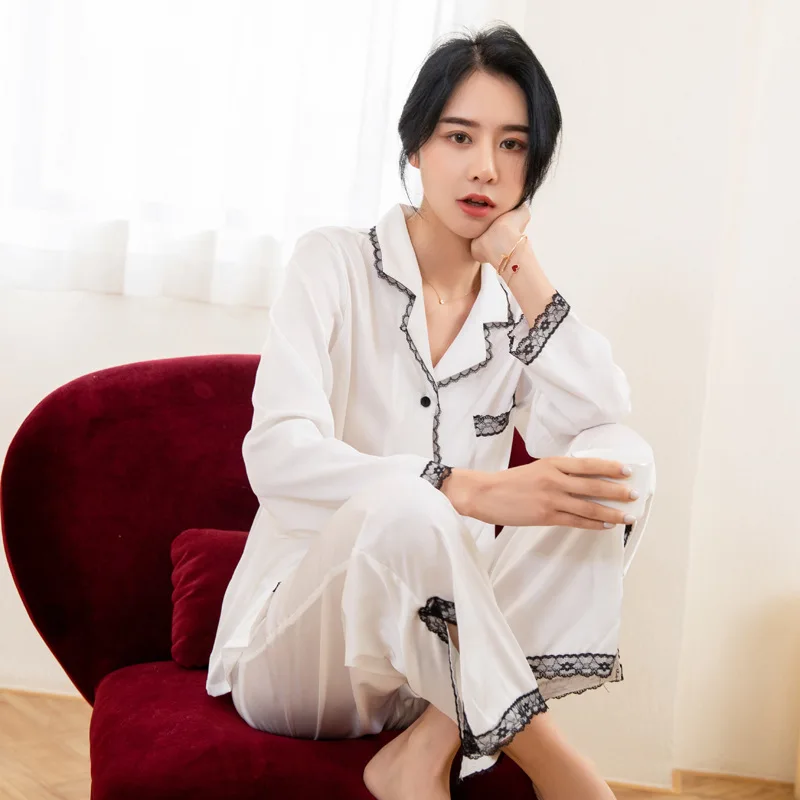 Ice And Snow Silk99%New Pajamas Women's Spring And Autumn Summer Thin Ice Silk High-grade Home Clothing